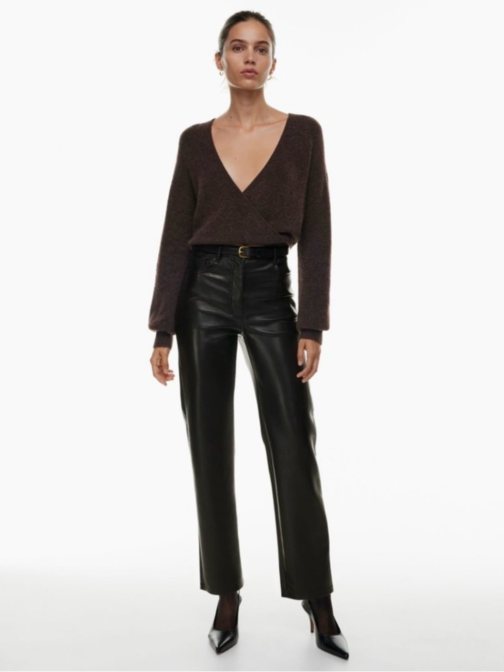 Aritzia Wilfred Black Faux Leather Melina Pants
